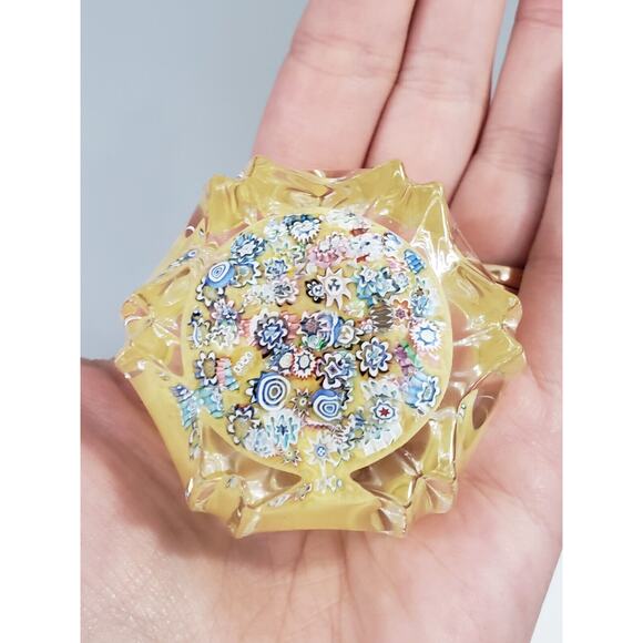 Peter McDougall Star Cut Millifiore Yellow paperweight Fluted Scotland PMCD 50mm - Picture 6 of 8